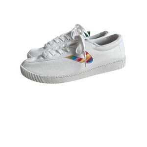 Tretorn NY Lite White Rainbow Lace Up Sneaker Womens 7  NWT Orthotic Pride LGBTQ